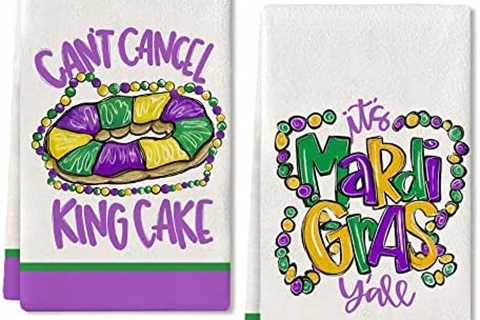 ARKENY Mardi Gras Kitchen Towels for Mardi Gras Décor Decorations Beads Dish Towels 18×26 Inch..