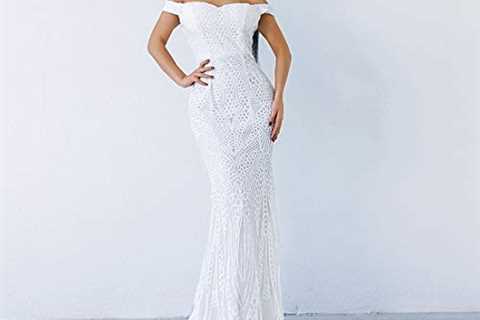 V/A Women V Neck Off Shoulder Backless Sleeveless Floor Length Sequin Wedding Evening Party Maxi..