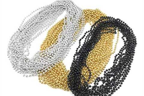 144 Pieces 33 inch 07mm Metallic Silver, Gold, Black Color Mardi Gras Beads Beaded Necklace Ideal..