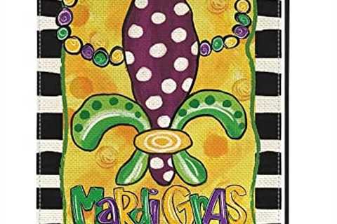 AVOIN colorlife Mardi Gras Beads Fleur de Lis Garden Flag 12×18 Inch Double Sided, New Orleans..