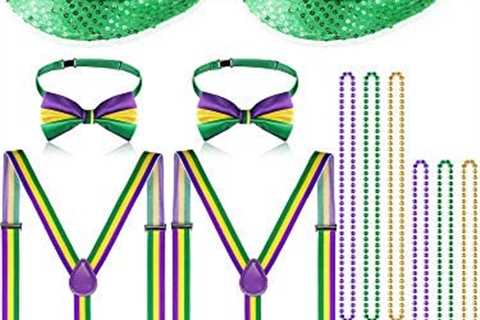 Mardi Gras Accessories Set Include 2 Pieces Mardi Gras Sequin Hat 6 Pieces Mardi Gras Beads..