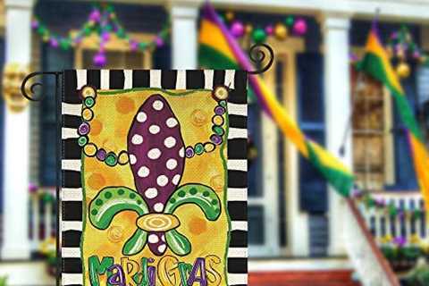 AVOIN colorlife Mardi Gras Beads Fleur de Lis Garden Flag 12×18 Inch Double Sided, New Orleans..