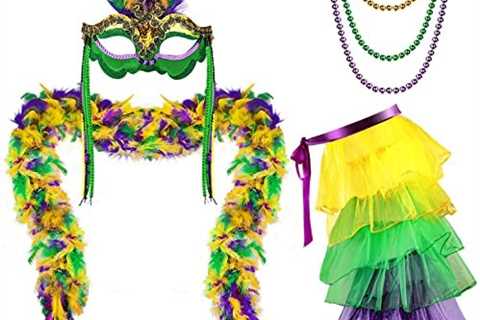 4 Pcs Mardi Gras Outfit for Women Includes Layered Short Tutu Skirts Colorful Round Bead Necklaces..