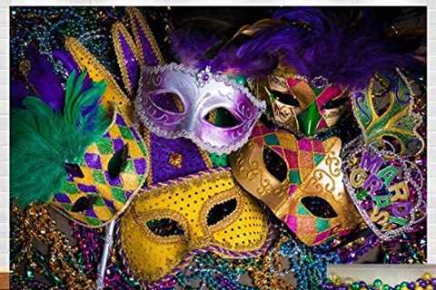 Masquerade Backdrops Purple Gold Glitter Beads Mask Carnival Photography Backdrop Vinyl 5x3ft..