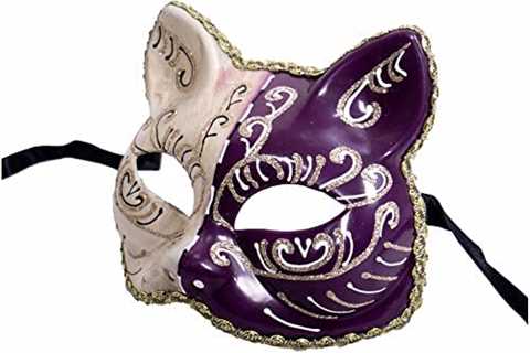 IDS Home Mardi Gras Mask, Retro Cat Face Animal Half Face Mask for Halloween, Party, Fun, Mardi..