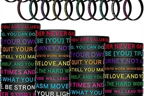 100 Pieces Motivational Quote Silicone Wristbands Colored Inspirational Rubber Bracelets Stretch..