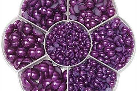 Chenkou Craft Around 1900pcs Violet Assorted 7 Sizes Immitation Half Pearl Bead Flat Back Gem..