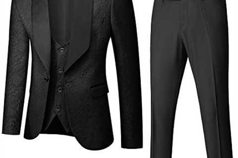 YND Men’s 3 Piece Slim Fit Tuxedo Set, One Button Shawl Collar Jacquard Jacket Vest Pants with Bow..