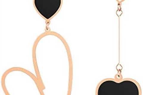 Linawe Asymmetrical Mismatched Heart Stud Earrings for Women Dangling Love Drop Dangle Gold & Rose..