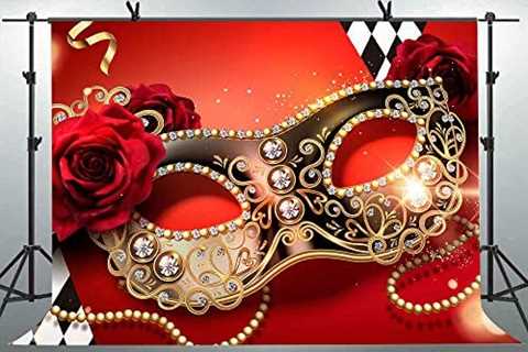 Golden Mask Backdrop for Masquerade Birthday Party Mardi Gras Mask Photo Background Decoration..