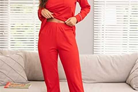 Ekouaer Pajamas for Women Soft Cotton Loungewear Two Piece Lounge Sets Long Sleeve Sleepwear S-XXL