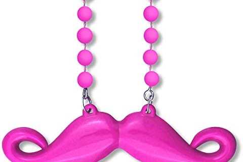 FlashingBlinkyLights Pink Mustache on Mardi Gras Beads Necklaces (Non-Light Up) (Set of 12)