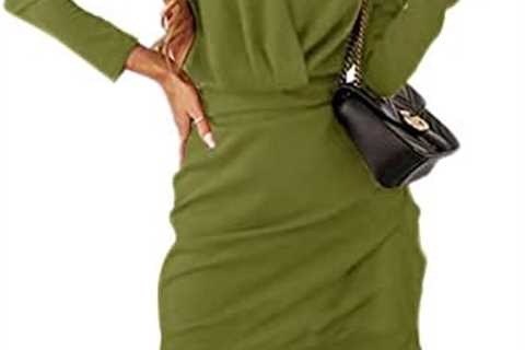 Jayscreate Women’s Casual Midi Dress V Neck Knee Length High Waist Tunic High Low Hem Long Sleeve..