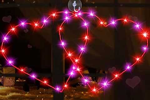 DONSAJI Valentine’s Day Decor Double Heart Window Lights, 17″ Red Pink Valentine Decorations..