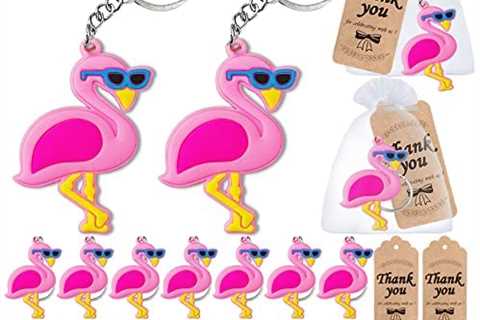 Elecrainbow 60 Pack Flamingo Party Favors Include 20 Keyrings, 20 Tags and 20 Bags for Hawaiian..