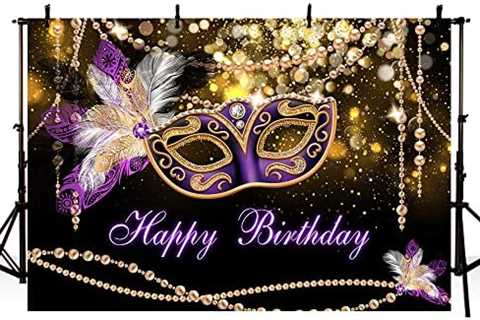 MEHOFOND 7x5ft Masquerade Happy Birthday Party Backdrop Purple Mask Glitter Background Adult Mardi..