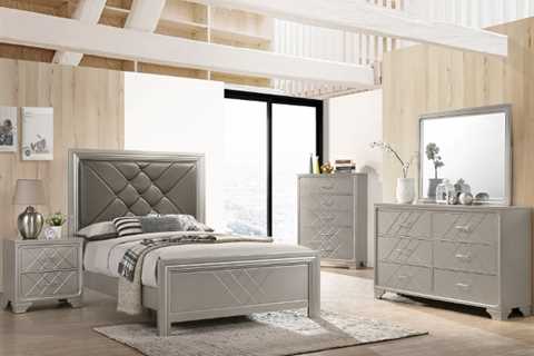 B6970 4 pc Canora gray phoebe metallic finish wood and faux leather X pattern modern design queen..