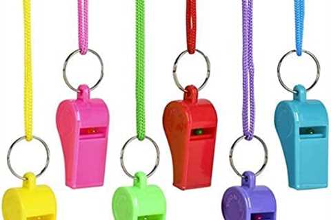 6 Neon Whistle Necklaces Colorful Noisemakers Party Favors