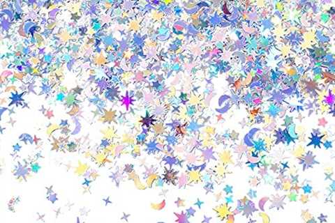 60 g/ 2.1 oz Holographic Star and Moon Table Confetti Iridescent Metallic Glitter Foil Confetti..