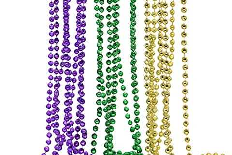 HENGYID 12 pcs Mardi Gras Beads Round Metallic Colors in Gold, Green, Purple, Assorted Beaded..