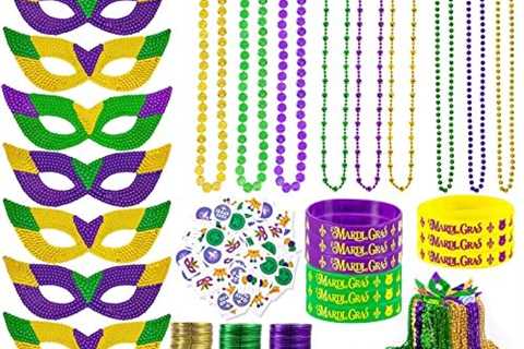 MGparty 216pcs Mardi Gras Party Favors Set Mardi Gras Beads Necklace Mask Mardi Gras Parade..