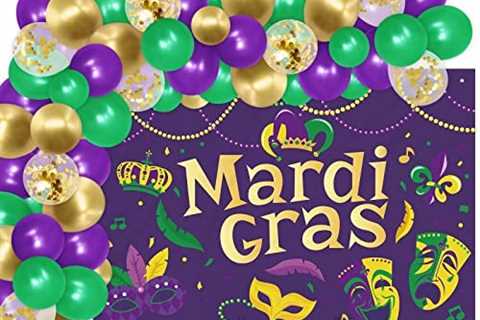 74PCS Mardi Gras Party Decorations Set Fat Tuesday Mardi Gras Photo Backdrop Banner and Balloon..