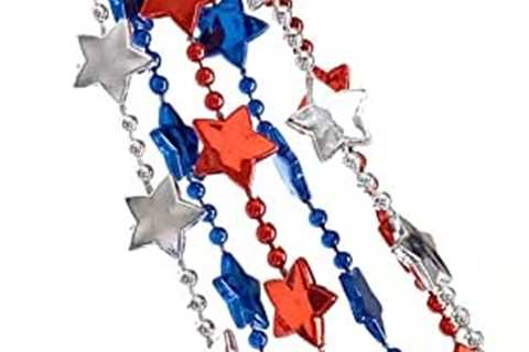 24 pcs USA Independence Day Beads 4th of July Star Necklaces Decoration Metallic Red Silver Blue..