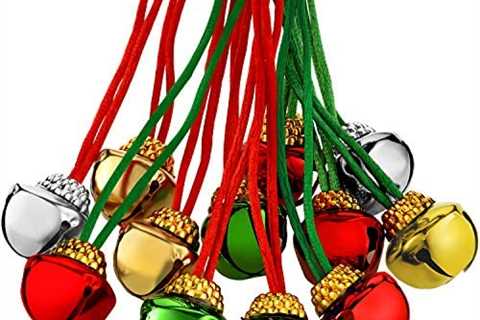 120 Pieces Christmas Bell Necklaces Christmas Holiday Necklaces for Christmas Supplies (Red, Green, ..