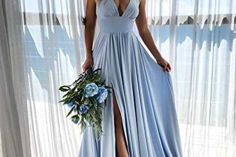 Split V Neck Bridesmaid Dresses Long for Women Wedding Formal Dress Satin Prom Dress Evening Gowns