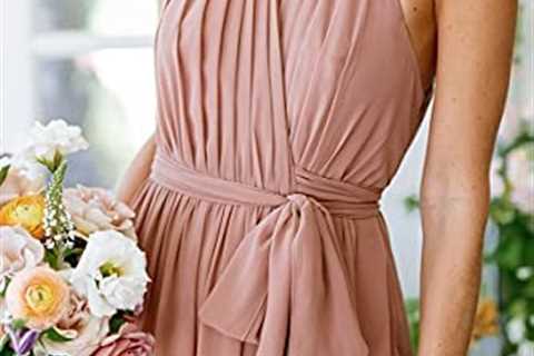 Stylefun Women’s Halter Chiffon Bridesmaid Dresses for Women Long A-Line Simple Formal Dresses..