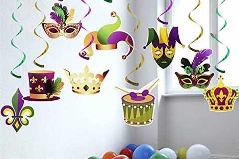 9 PCS Mardi Gras Hanging Swirl Decorations, Gold Green Purple Banners Garland Foil Swirl Decor Fat..