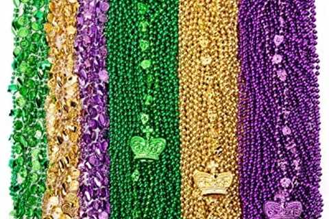 102 Pcs Mardi Gras Beads Necklaces Assorted Colors Beaded Costume Necklace for Mardi Gras Party, St ..