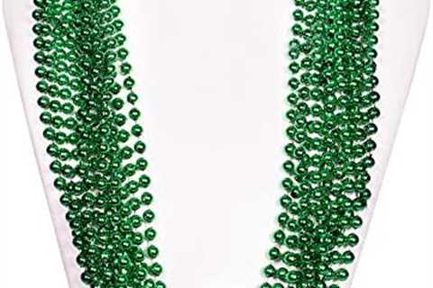 (72 Pack) Green 33″ Inch Round Metallic Mardi Gras St Patricks’ Party Necklace Beads