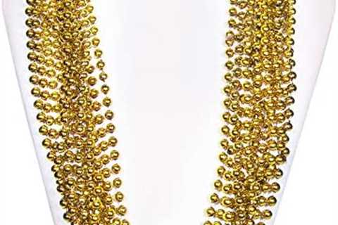 (72 Pack) Gold 33″ Inch Round Metallic Mardi Gras Party Necklace Beads St Patricks Day