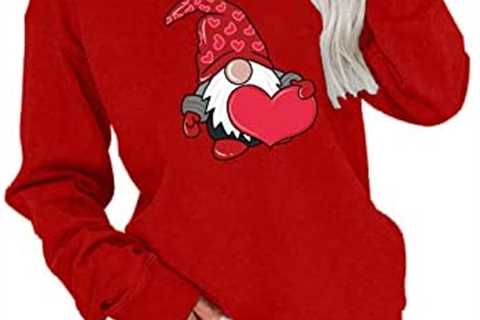 ZEFOTIM Valentine Day Shirt for Women Long Sleeve Cute Hearts Gnome Graphic Tees Casual Fashion..