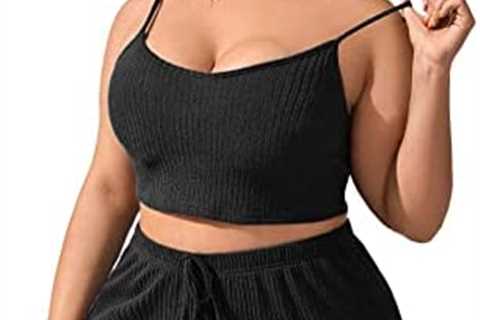 GORGLITTER Women’s Plus 2 Piece Ribbed Knit Lounge Set Cami Crop Top and Shorts Sleepwear..