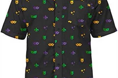 Tipsy Elves Mardi Gras Themed Short Sleeve Button Down Hawaiian Shirts for Men – Vibrant and..