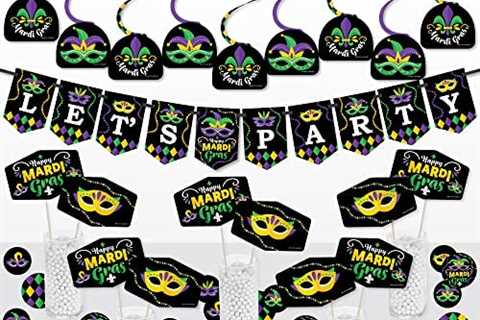 Big Dot of Happiness Colorful Mardi Gras Mask – Masquerade Party Supplies Decoration Kit – Decor..