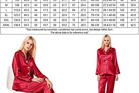 SWOMOG Womens Silk Satin Pajamas Loungewear Two-piece Sleepwear Button-Down Pj Set