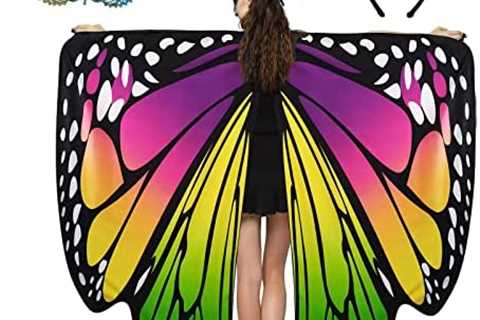 GRAJTCIN Women’s Butterfly Wings Shawl, 3 PCS Halloween Fairy Costume Festive Rave Cape with..