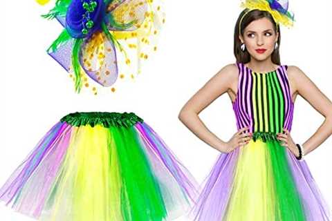 2 Pack Mardi Gras Feather Headband Tutu Skirt,Ballet for Carnival Cosplay Party Green