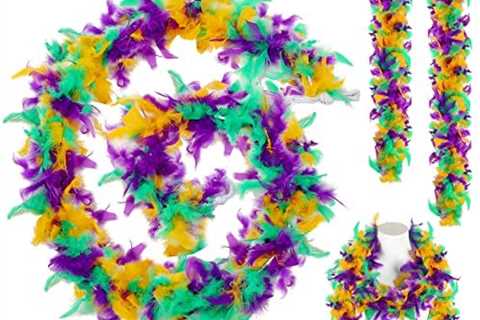 Jutom 3 Pack Long Mardi Gras Feather Boa 78 Inches Mardi Gras Decorations Mardi Gras Accessories..