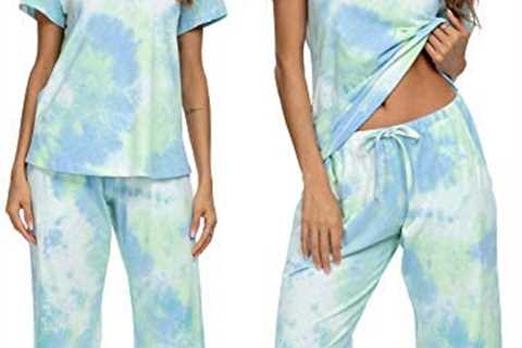 ENJOYNIGHT Women’s Tie Dye Printed Pajama Sets Sleepwear Top with Capri Pants Lounge Sets with..