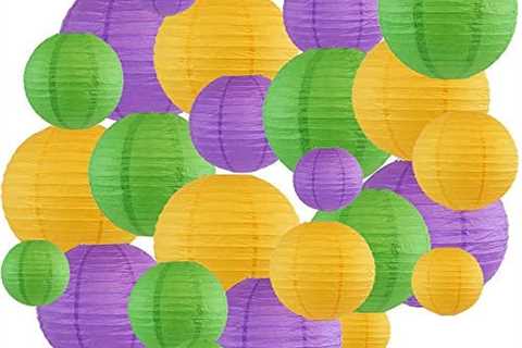 Just Artifacts 24pcs Assorted Round Mardi Gras Hanging Paper Lanterns (Mardi Gras)