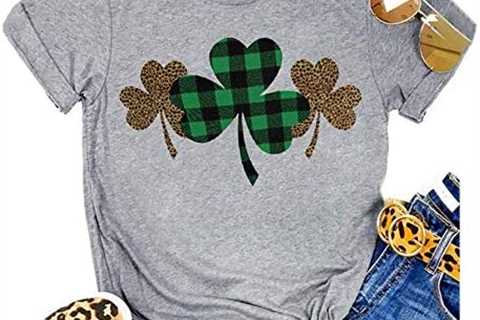 St. Patrick’s Day Shirt Women Funny Buffalo Plaid Leopard Shamrock Printed Clover T-Shirt Graphic..