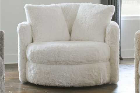 SM5121CH Hokku designs Cochrane white chenille faux fur fabric swivel chair. Click Acima Leasing..