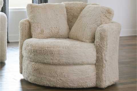 SM5120CH Hokku designs Cochrane cream beige chenille faux fur fabric swivel chair. Click Acima..