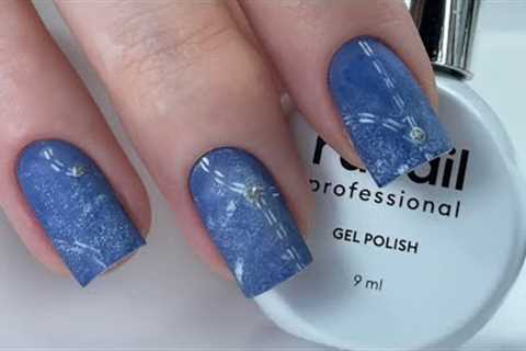 Dry Manicure & Nail Shape Transformation | Denim Nail Art